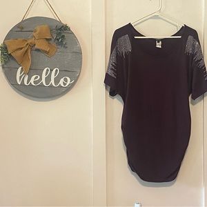 Purple ruched with silver top